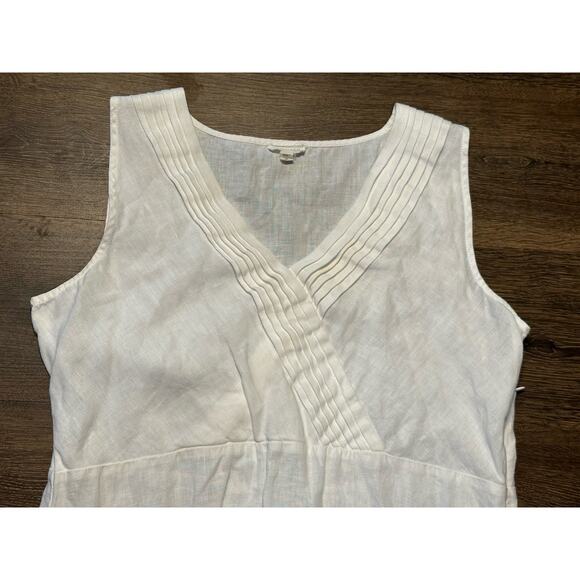 Garnet Hill Women's White Linen Sleeveless Dress Size 8 100% Linen Midi Dress - Picture 2 of 8